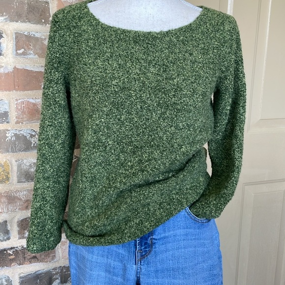 Josephine Chaus Green Wool Blend Slubbed Knit Sweater Textured Boucle Marled - Picture 2 of 10